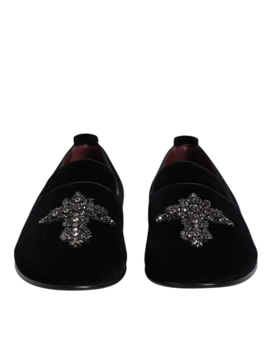 Dolce &amp; Gabbana Black Velvet Embellished Loafer Slip On Shoes