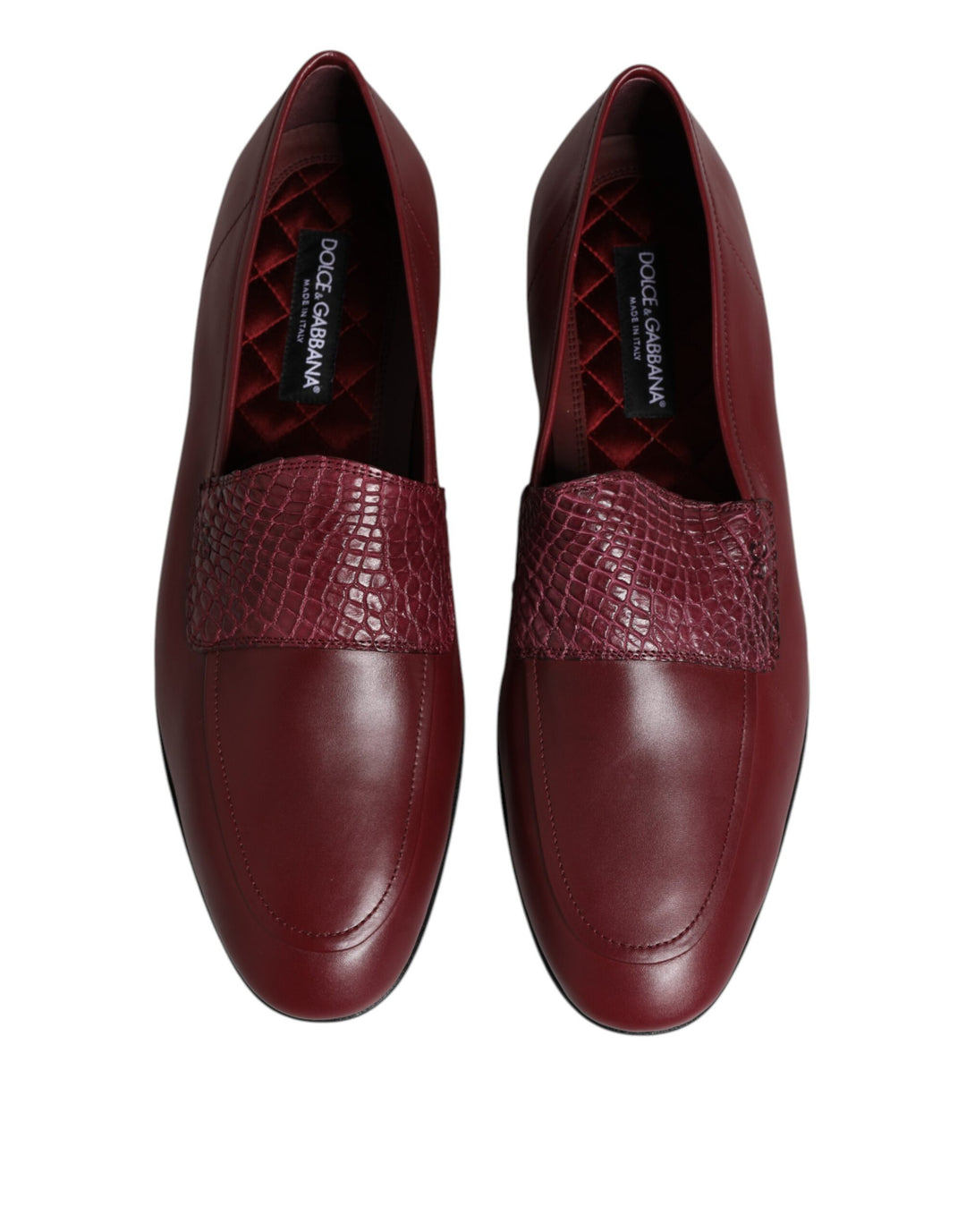 Dolce &amp; Gabbana Burgundy Calfskin Leather Formal Slip On Shoes