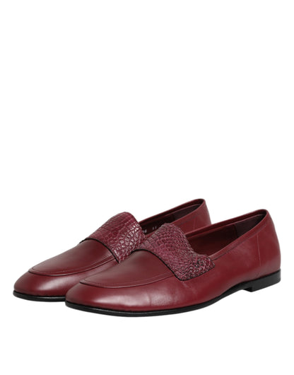 Dolce & Gabbana Burgundy Calfskin Leather Formal Slip On Shoes