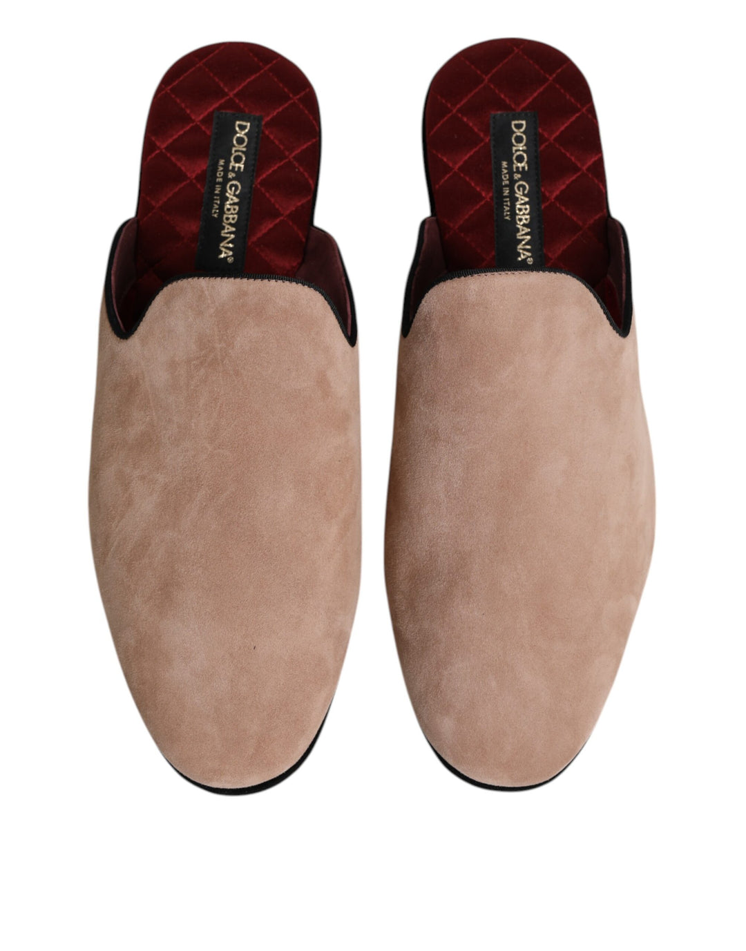 Dolce &amp; Gabbana Beige Capra Suede Slides Flat Slipper Shoes