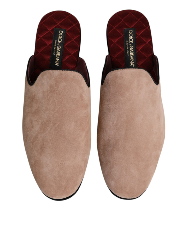 Dolce &amp; Gabbana Beige Capra Suede Slides Flat Slipper Shoes