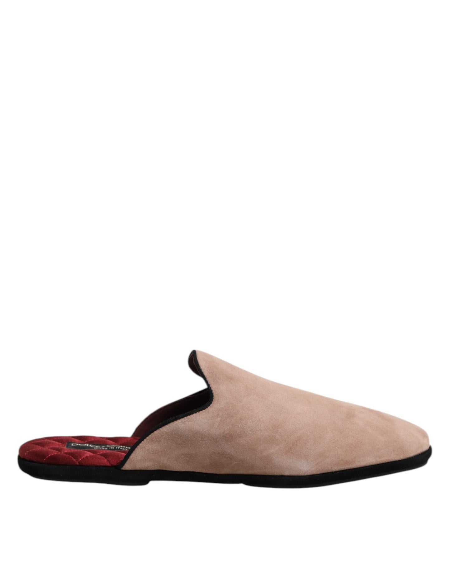 Dolce & Gabbana Beige Capra Suede Slides Flat Slipper Shoes