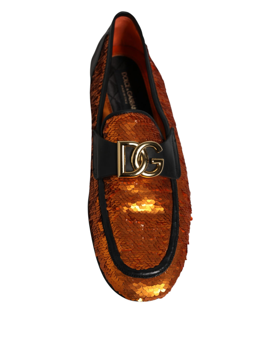 Dolce &amp; Gabbana Orange Sequin Embellished Men Loafers Shoes