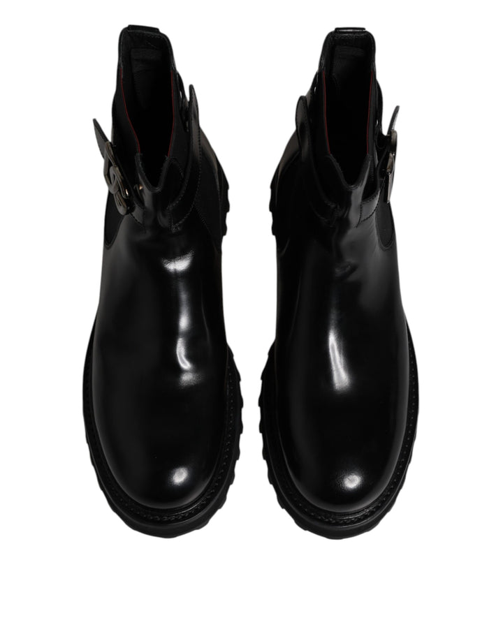 Dolce &amp; Gabbana Black Belted DG Logo Men Chelsea Boots Shoes