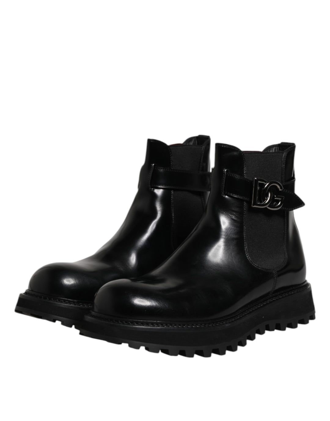 Dolce &amp; Gabbana Black Belted DG Logo Men Chelsea Boots Shoes