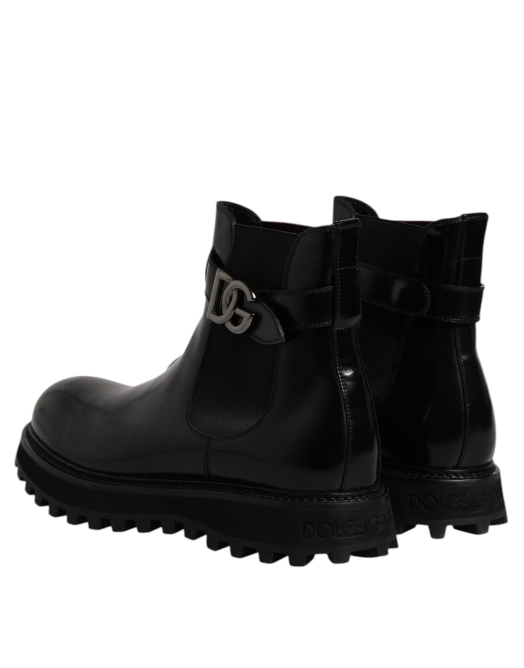 Dolce &amp; Gabbana Black Belted DG Logo Men Chelsea Boots Shoes