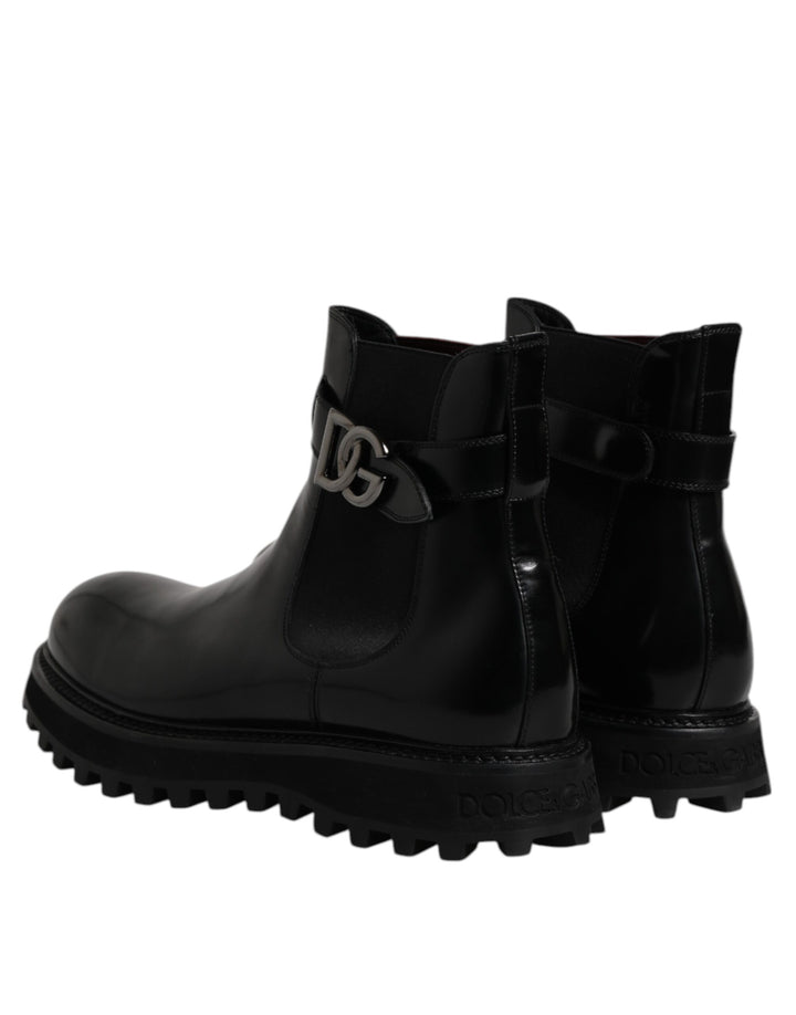 Dolce &amp; Gabbana Black Belted DG Logo Men Chelsea Boots Shoes