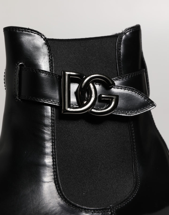 Dolce &amp; Gabbana Black Belted DG Logo Men Chelsea Boots Shoes