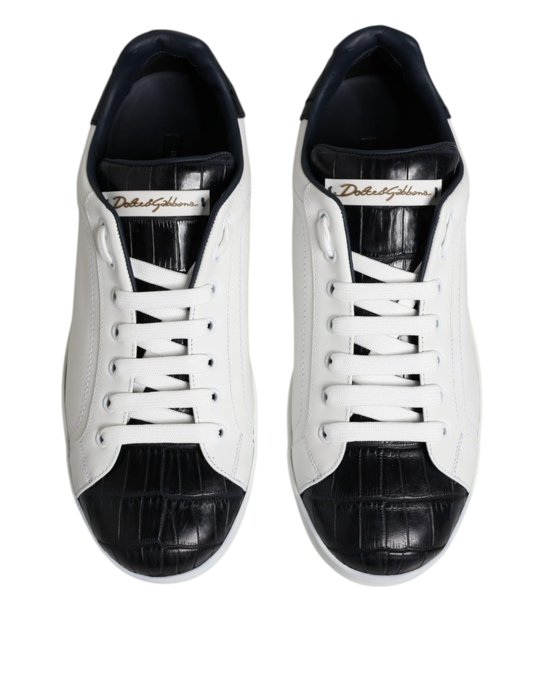 Dolce &amp; Gabbana White Black Leather Portofino Sneaker Shoes