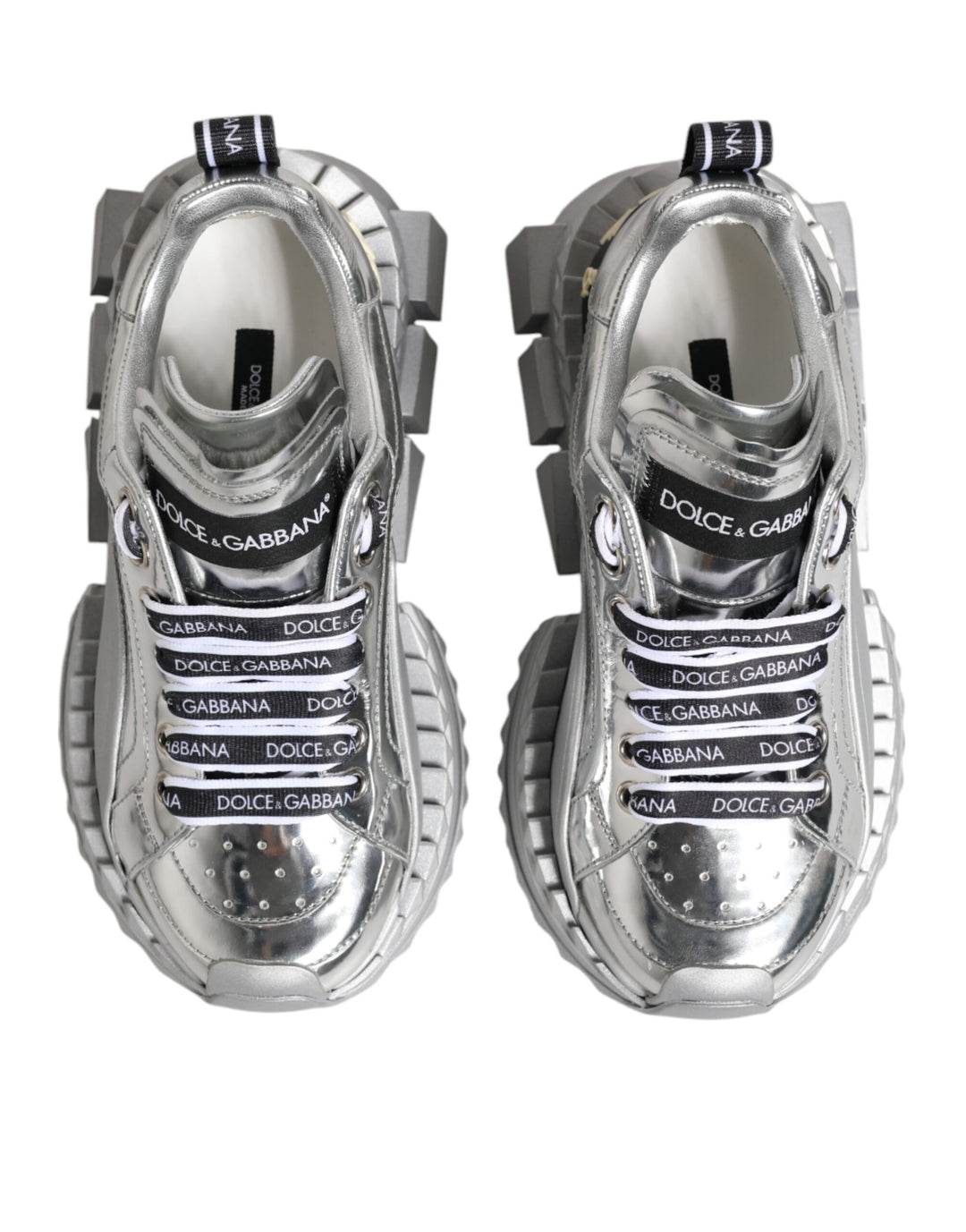 Dolce &amp; Gabbana Silver Leather Super Queen Sneakers Shoes