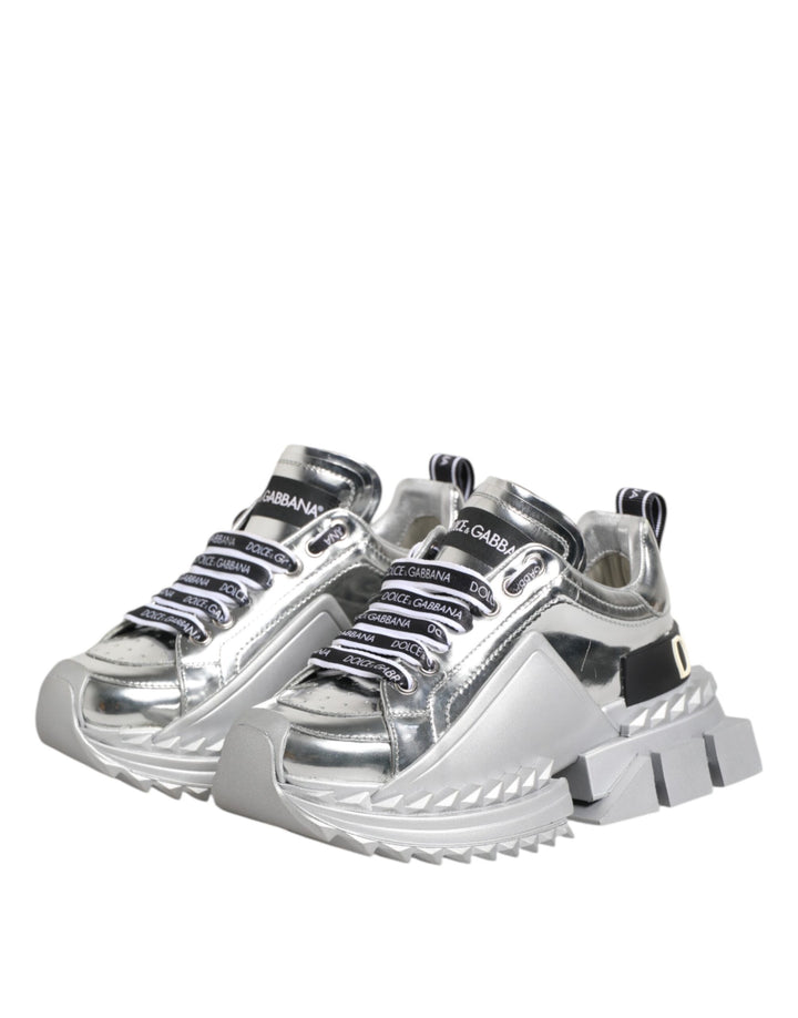 Dolce &amp; Gabbana Silver Leather Super Queen Sneakers Shoes