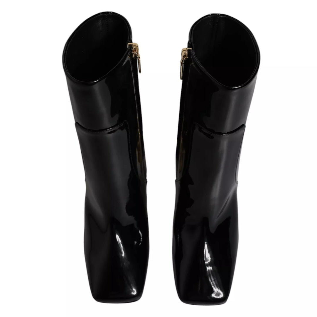 Dolce &amp; Gabbana Black Jackie Leather Mid Calf Boots Shoes