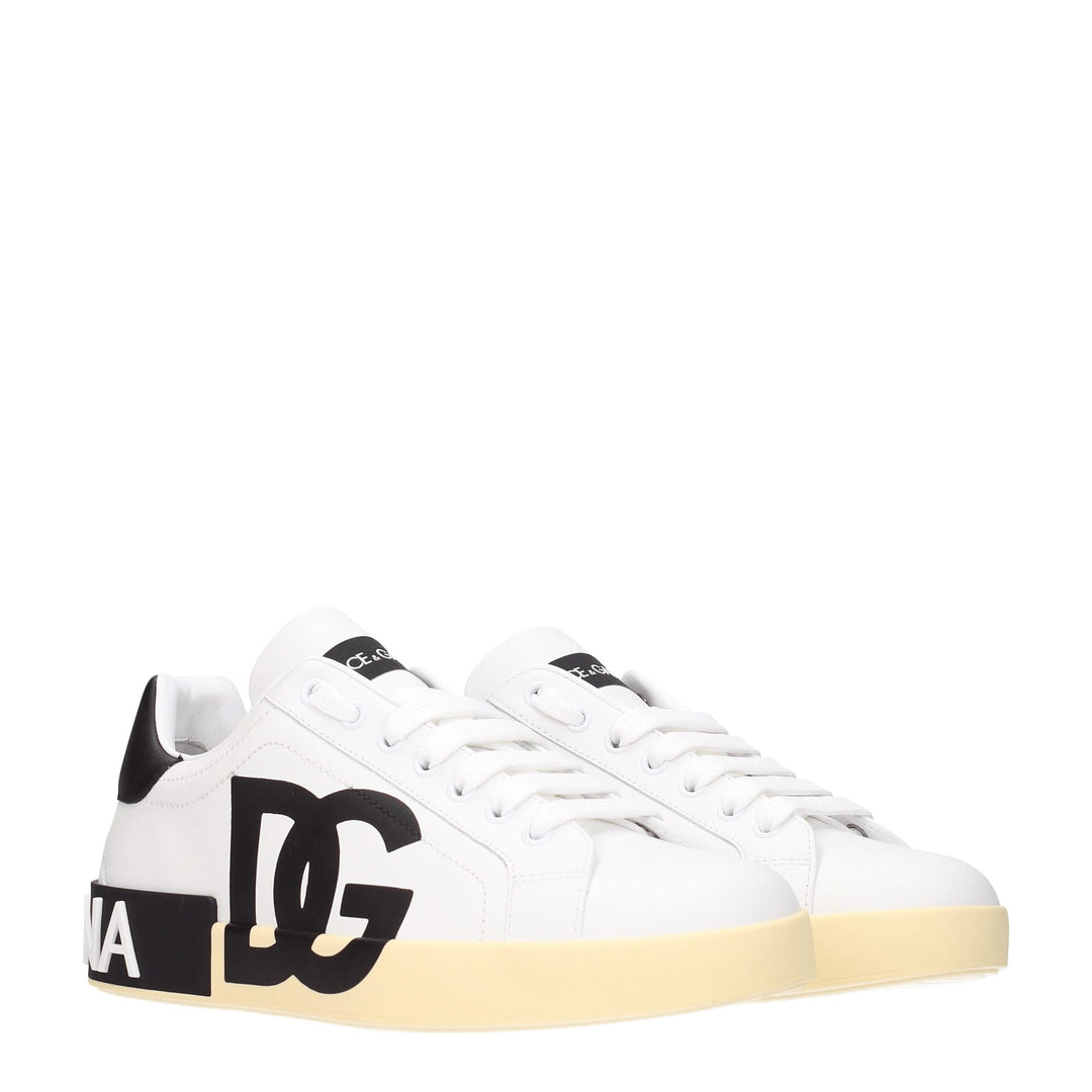 Dolce &amp; Gabbana White Leather Low Top Sneakers