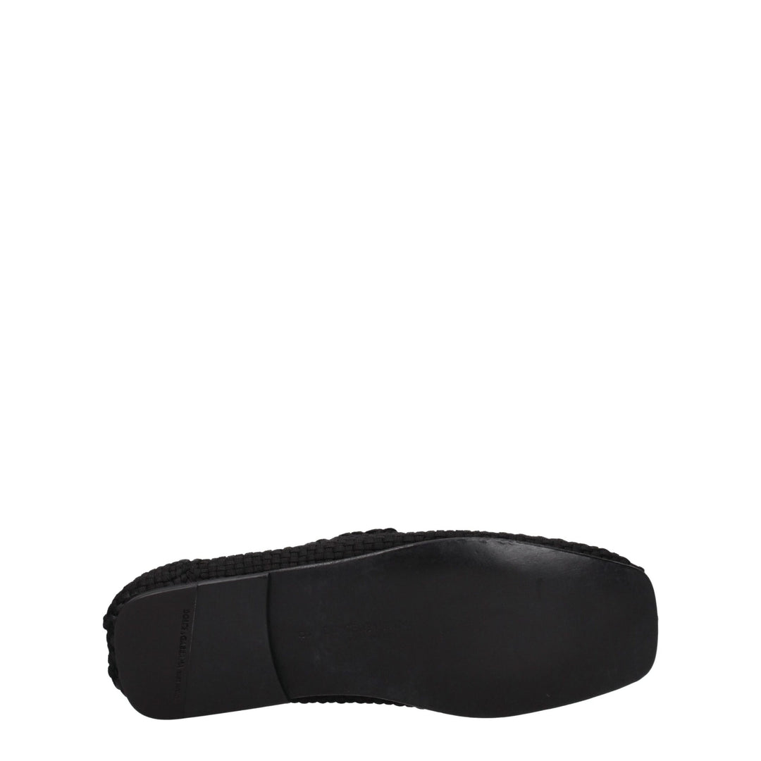 Dolce &amp; Gabbana Black Fabric Slip-On Loafers