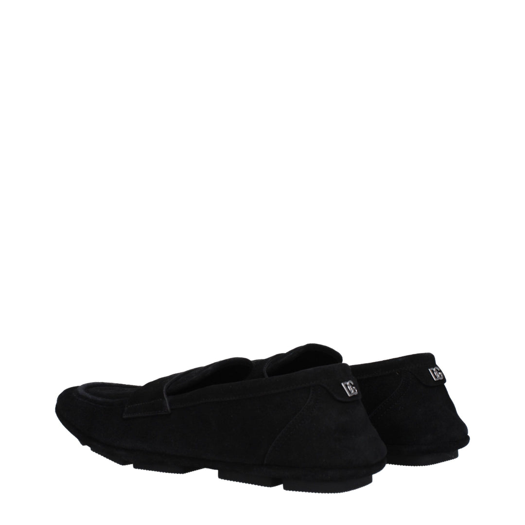 Dolce &amp; Gabbana Black Leather Slip-On Loafers