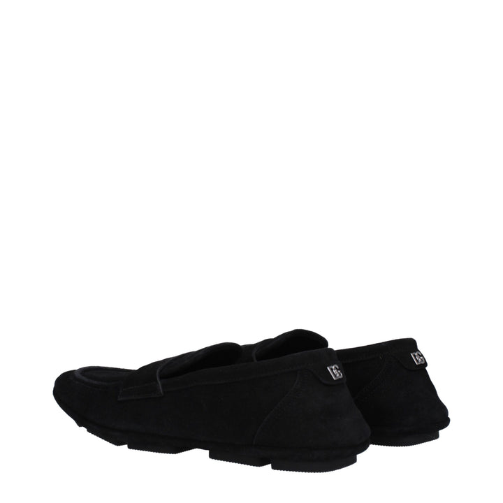 Dolce &amp; Gabbana Black Leather Slip-On Loafers