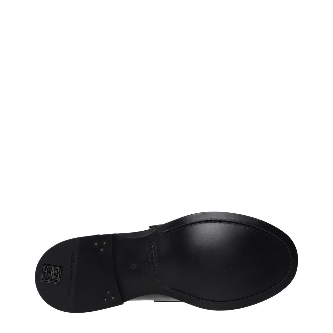 Dolce &amp; Gabbana Black Leather Slip-On Loafers