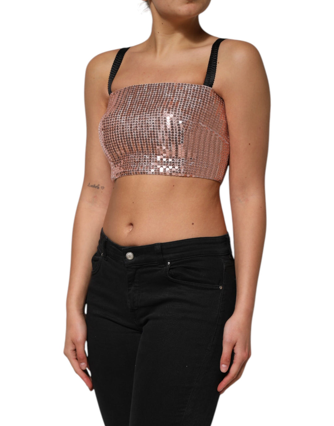 Dolce &amp; Gabbana Pink Sequined Nylon Sleeveless Cropped Top