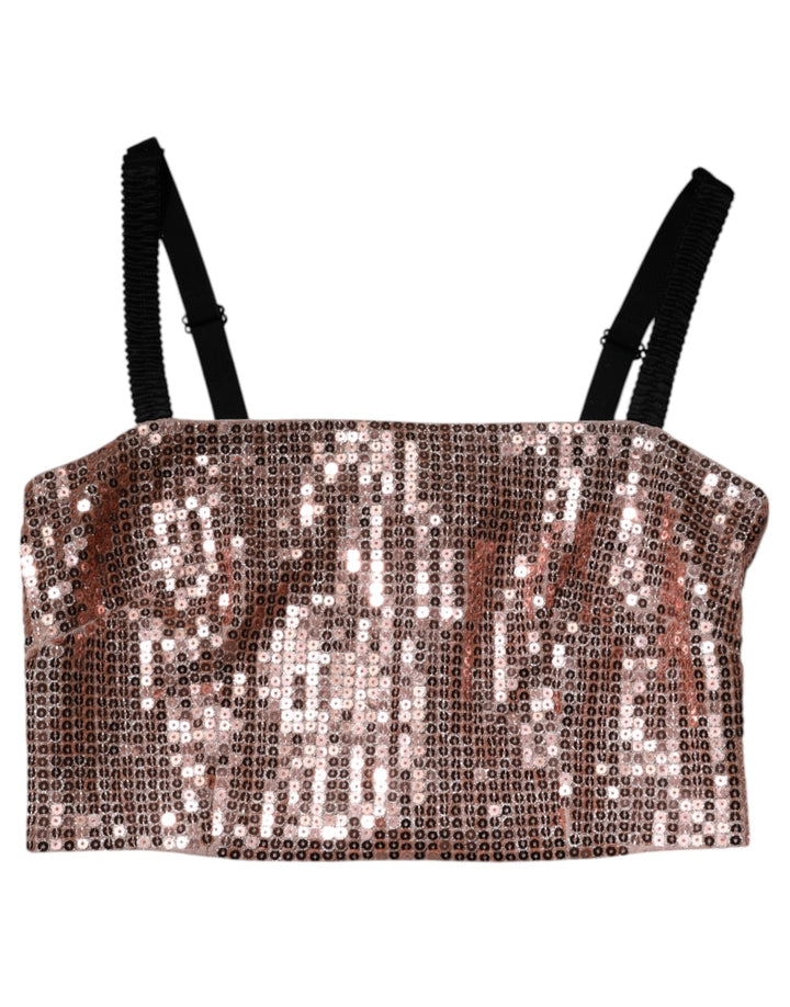 Dolce &amp; Gabbana Pink Sequined Nylon Sleeveless Cropped Top