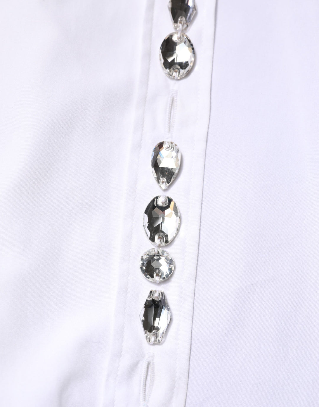 Dolce &amp; Gabbana White Crystal Embellished Collared Shirt Top