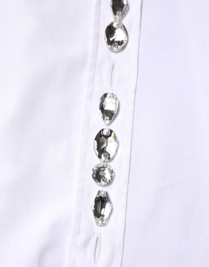 Dolce &amp; Gabbana White Crystal Embellished Collared Shirt Top