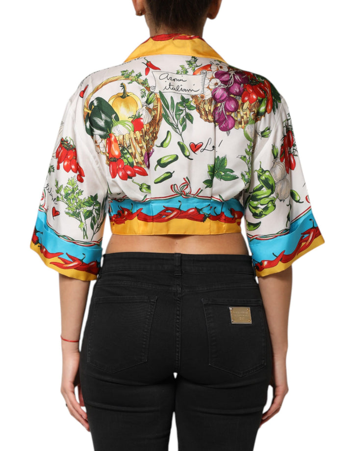 Dolce &amp; Gabbana Multicolor Chili Silk Cropped Blouse Top