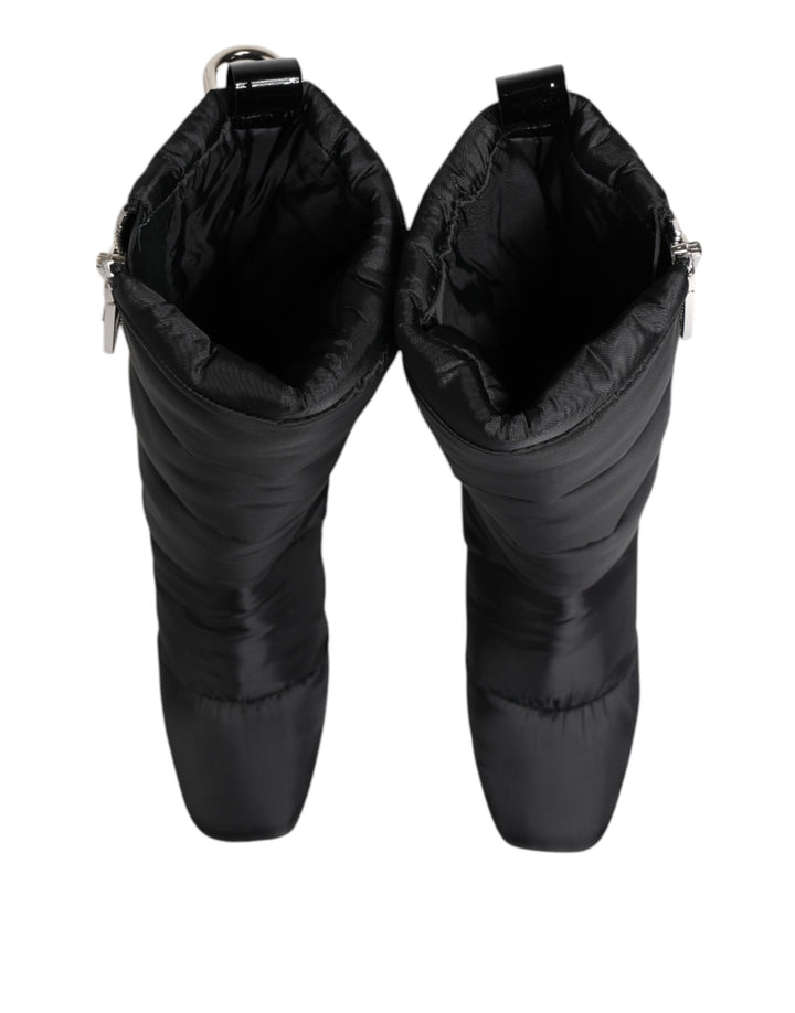 Dolce &amp; Gabbana Black Padded Mid Calf Logo Heel Boots Shoes
