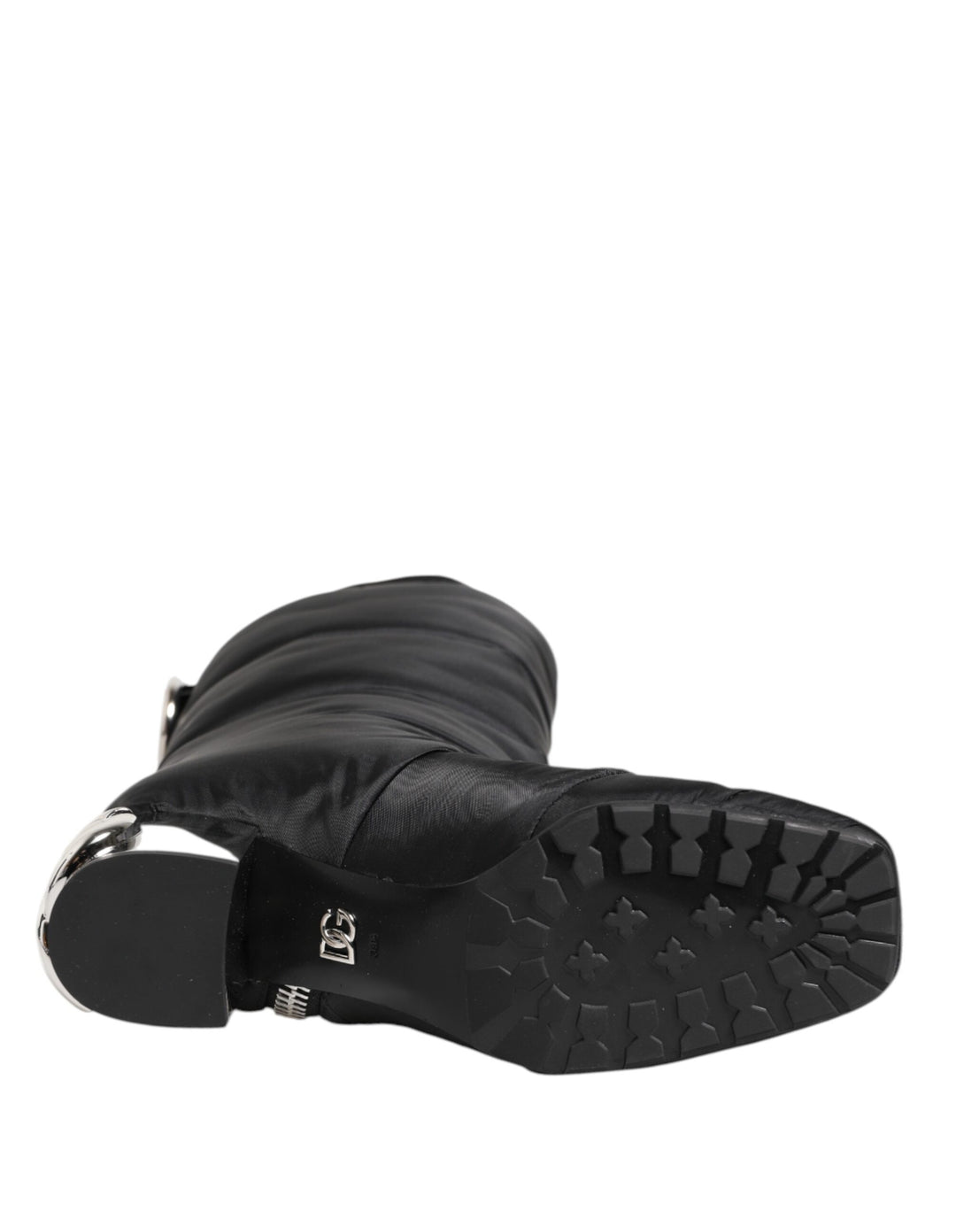 Dolce &amp; Gabbana Black Padded Mid Calf Logo Heel Boots Shoes