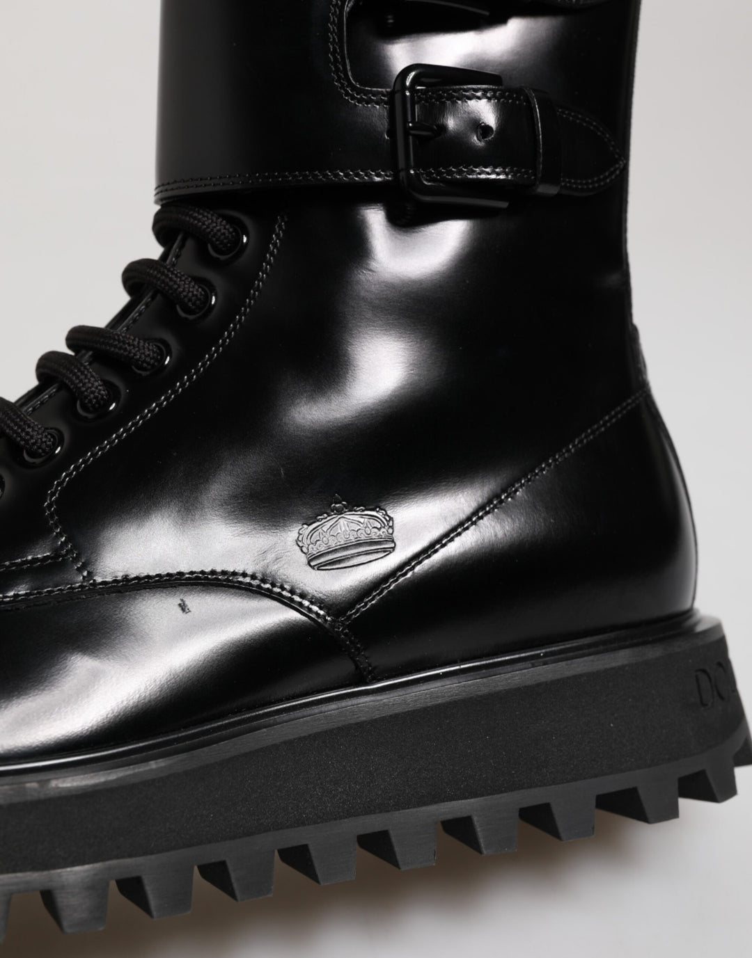 Dolce &amp; Gabbana Black Leather Lace Up Mid Calf Boots Shoes