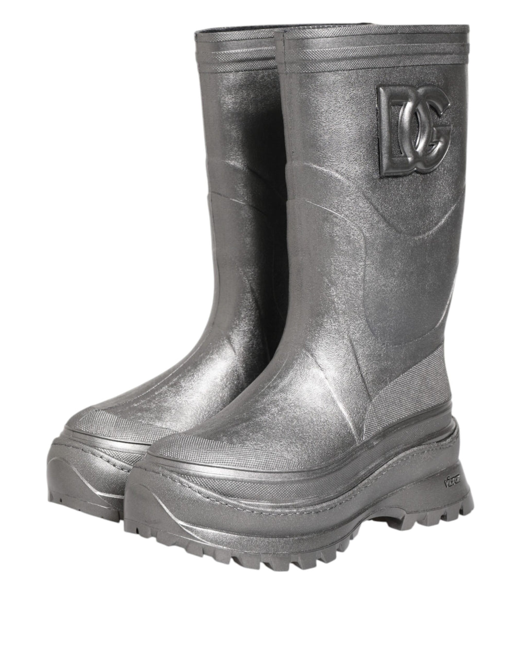 Dolce &amp; Gabbana Metallic Silver Pull On Rain Boots Shoes