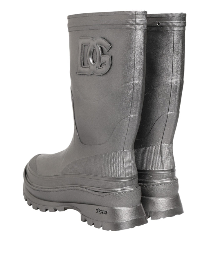 Dolce &amp; Gabbana Metallic Silver Pull On Rain Boots Shoes