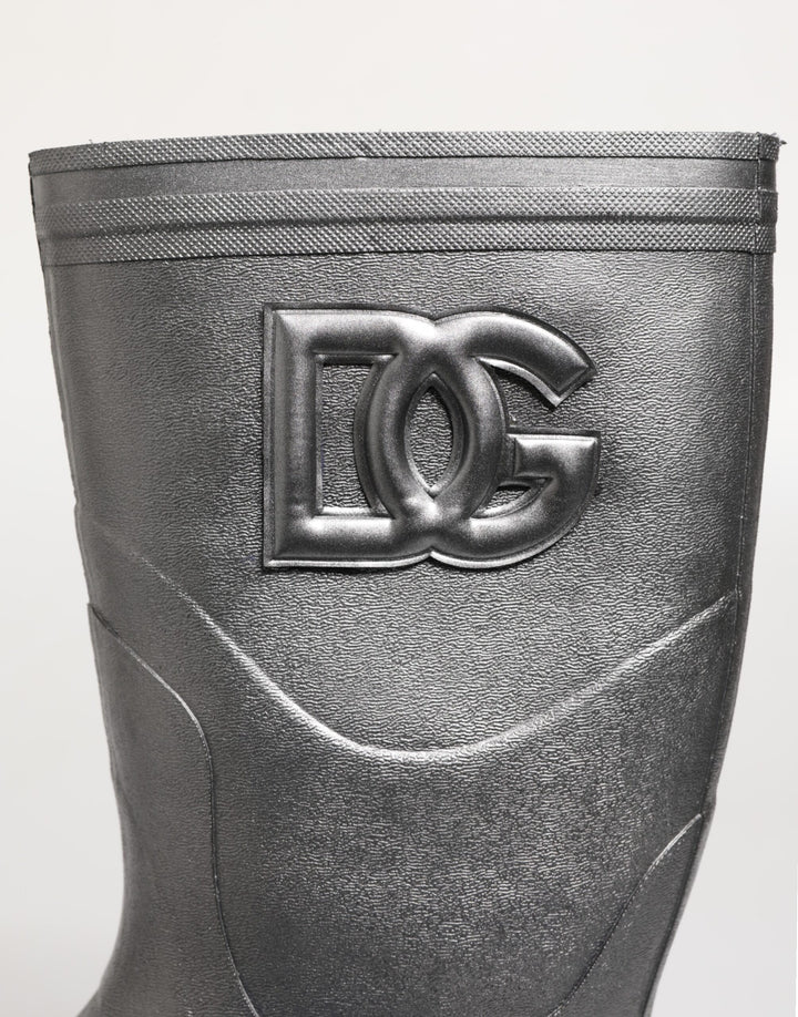 Dolce &amp; Gabbana Metallic Silver Pull On Rain Boots Shoes