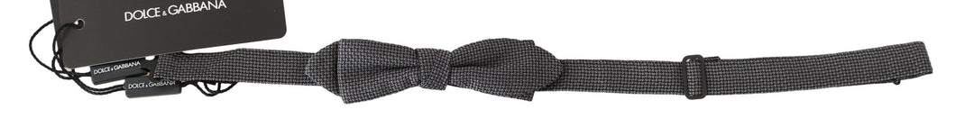 Dolce &amp; Gabbana Gray Patterned Silk Adjustable Neck Bow Tie Papillon