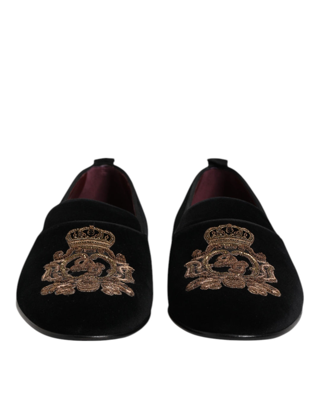 Dolce &amp; Gabbana Black Velvet Gold Crown Mens Loafers Shoes