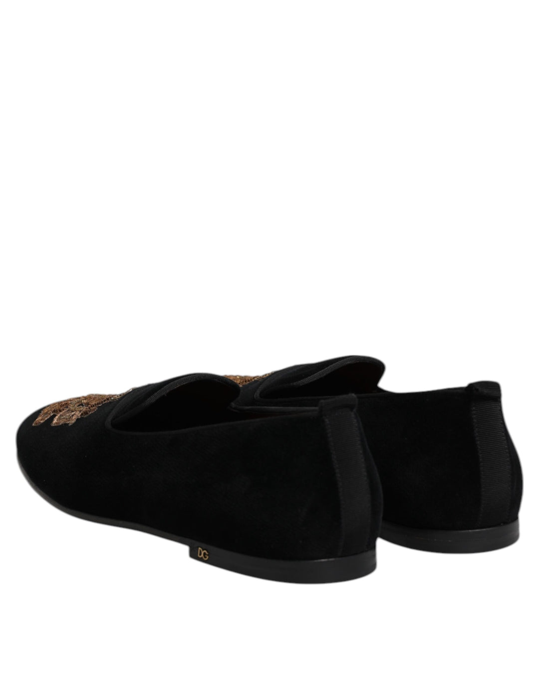 Dolce &amp; Gabbana Black Velvet Gold Crown Mens Loafers Shoes