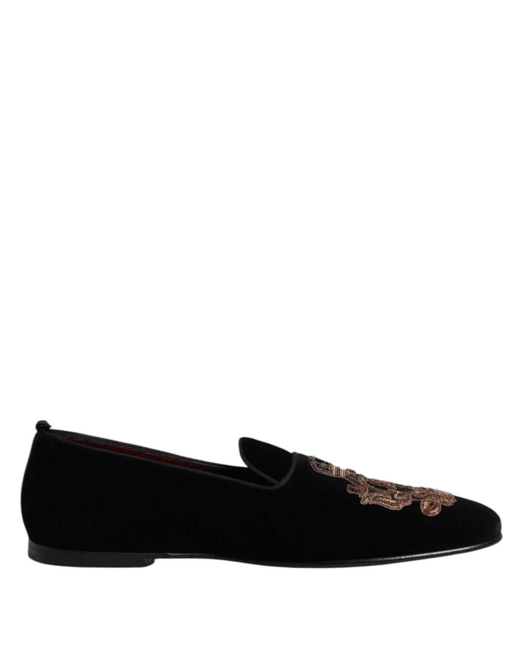 Dolce &amp; Gabbana Black Velvet Gold Crown Mens Loafers Shoes