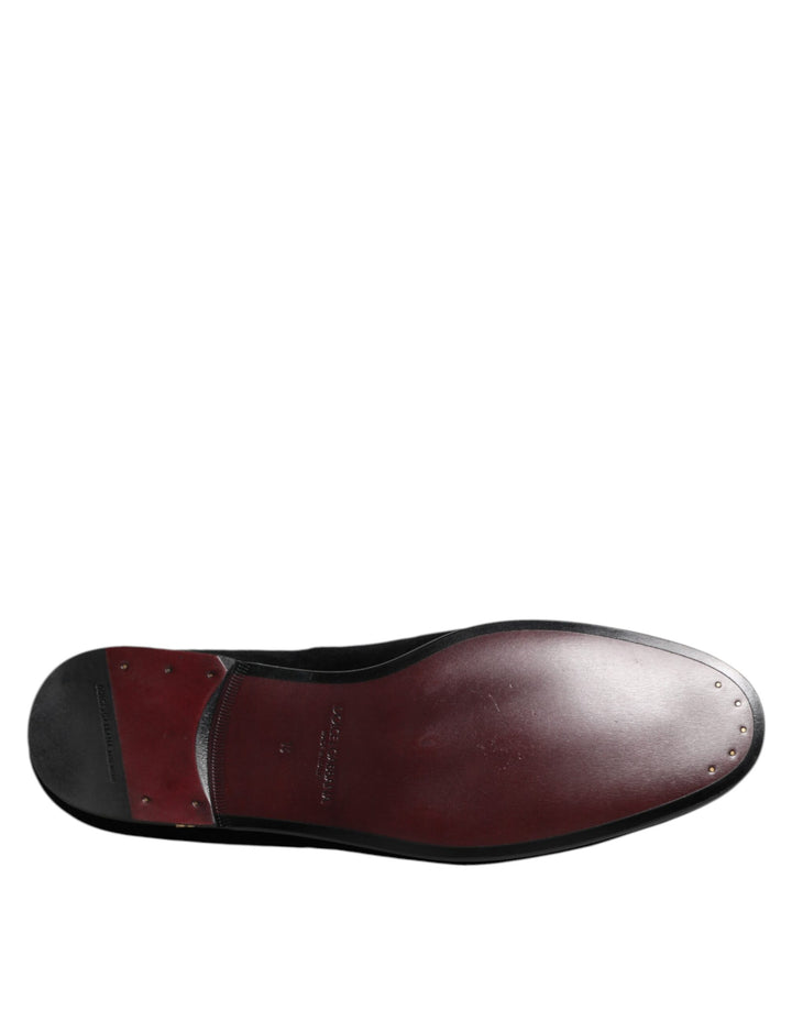 Dolce &amp; Gabbana Black Velvet Gold Crown Mens Loafers Shoes
