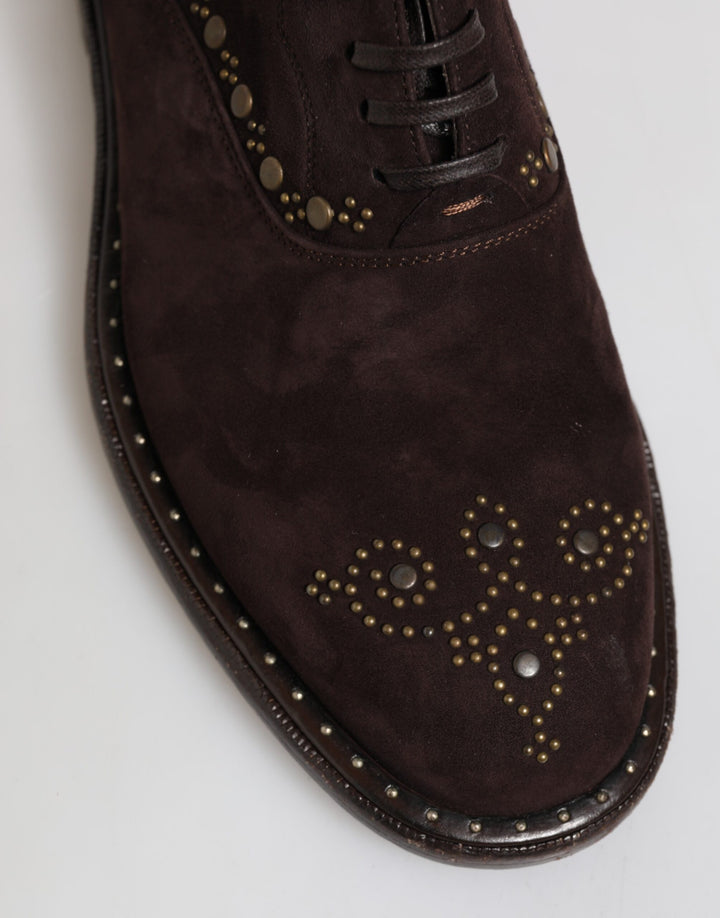 Dolce &amp; Gabbana Brown Velvet Lace Up Oxford Dress Shoes