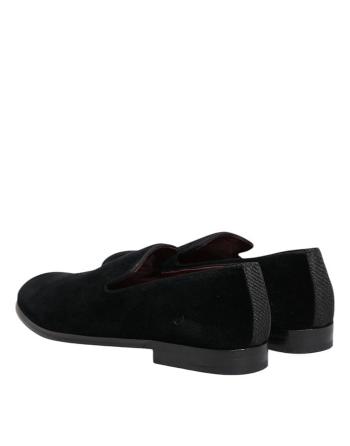 Dolce &amp; Gabbana Black Velvet Loafers Formal Men Dress Shoes