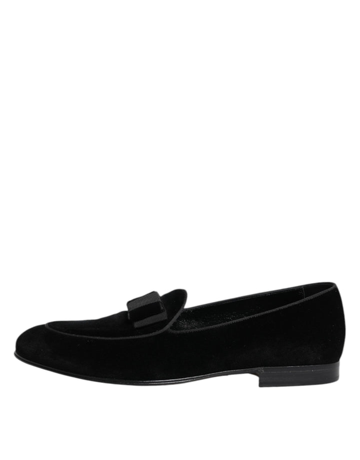 Dolce &amp; Gabbana Black Velvet Loafers Formal Men Dress Shoes