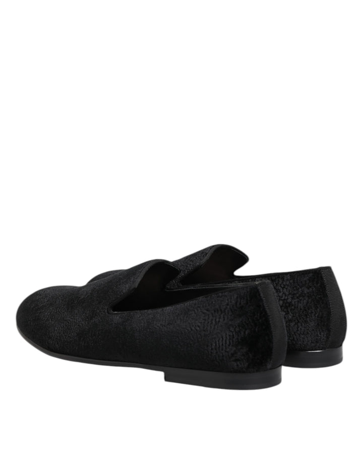 Dolce &amp; Gabbana Black Jacquard Loafers Formal Men Dress Shoes