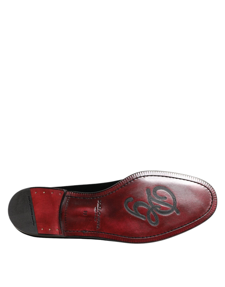 Dolce &amp; Gabbana Black Velvet Slip On Loafers Men Formal Shoes
