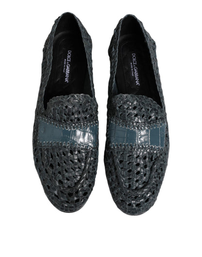 Dolce & Gabbana Blue Woven Raffia Slip On Loafers Shoes
