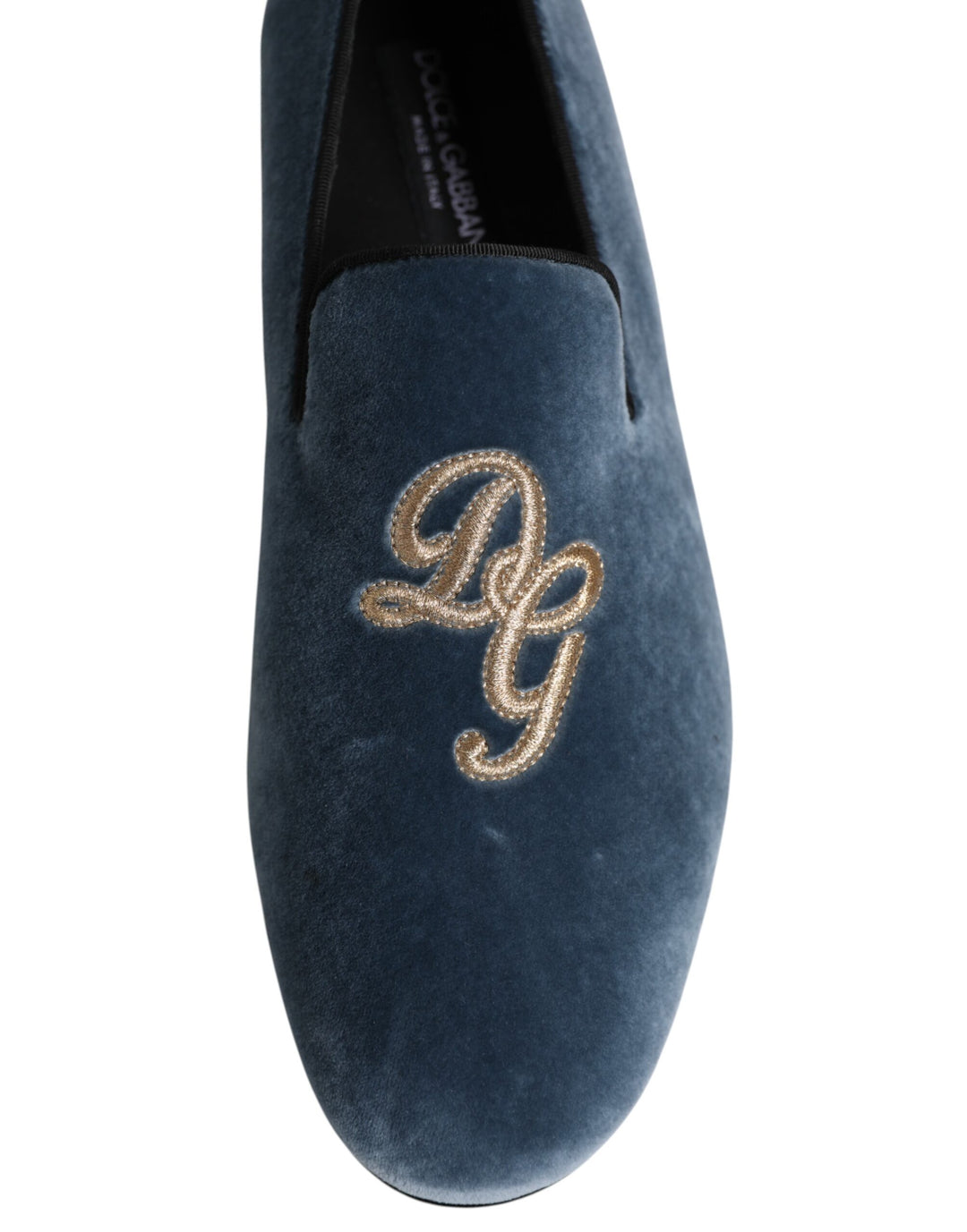 Dolce &amp; Gabbana Blue Velvet DG Logo Loafers Formal Shoes