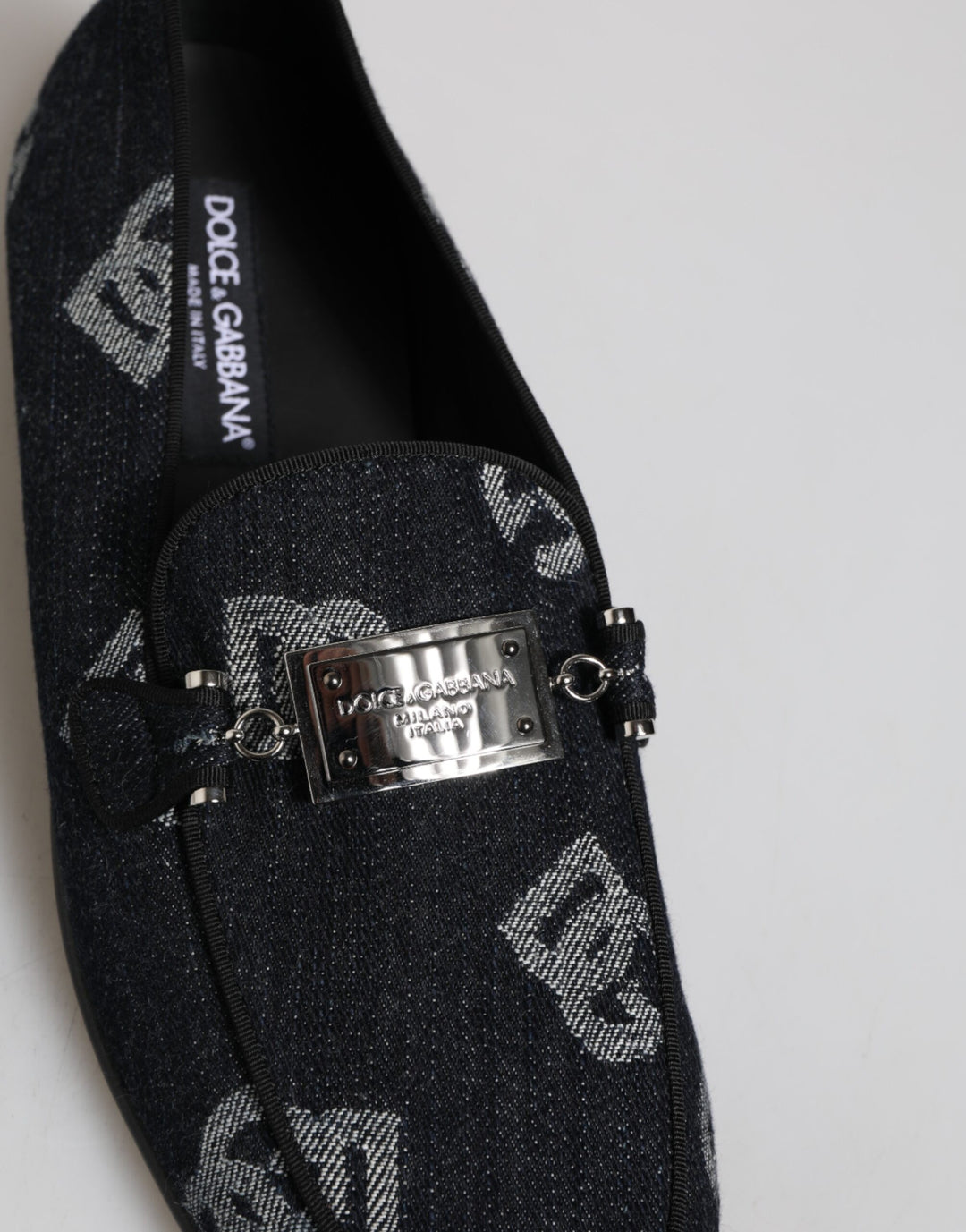 Dolce &amp; Gabbana Blue Logo Cotton Loafers Formal Dress Shoes