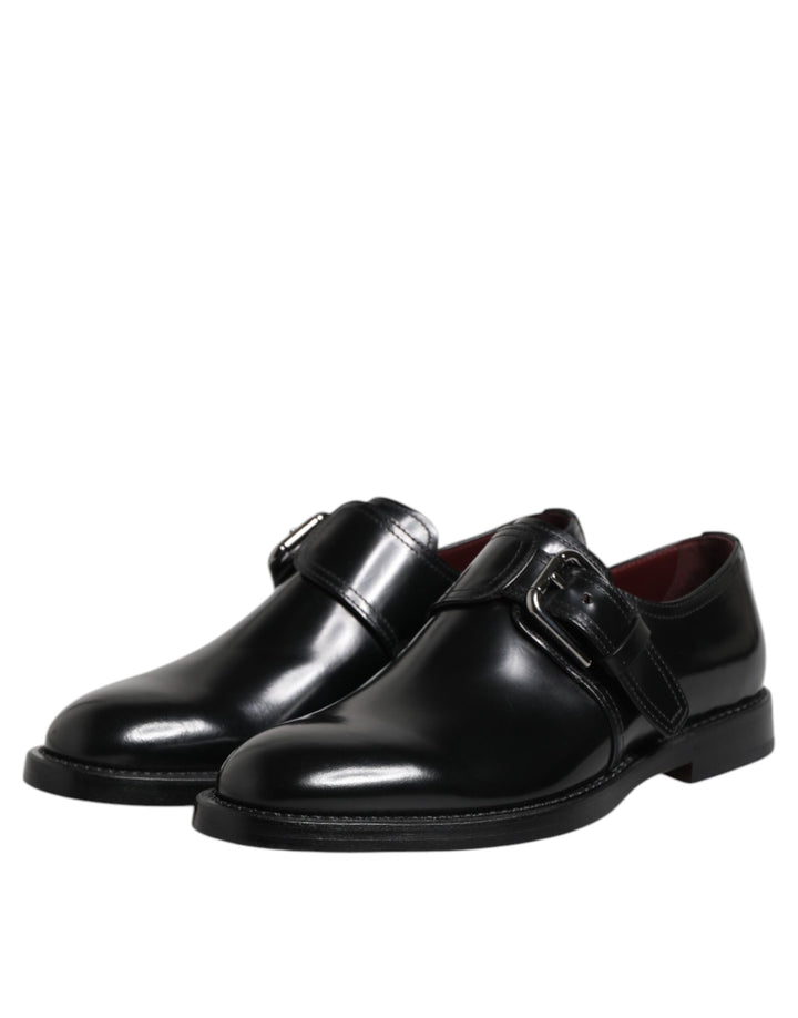 Dolce &amp; Gabbana Black Leather Monk Strap Derby Formal Shoes