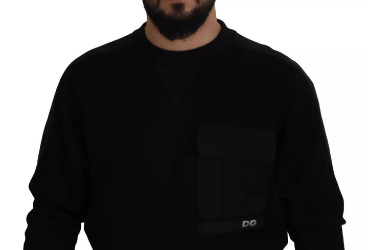 Dolce &amp; Gabbana Black Cotton Crewneck Sweatshirt Sweater