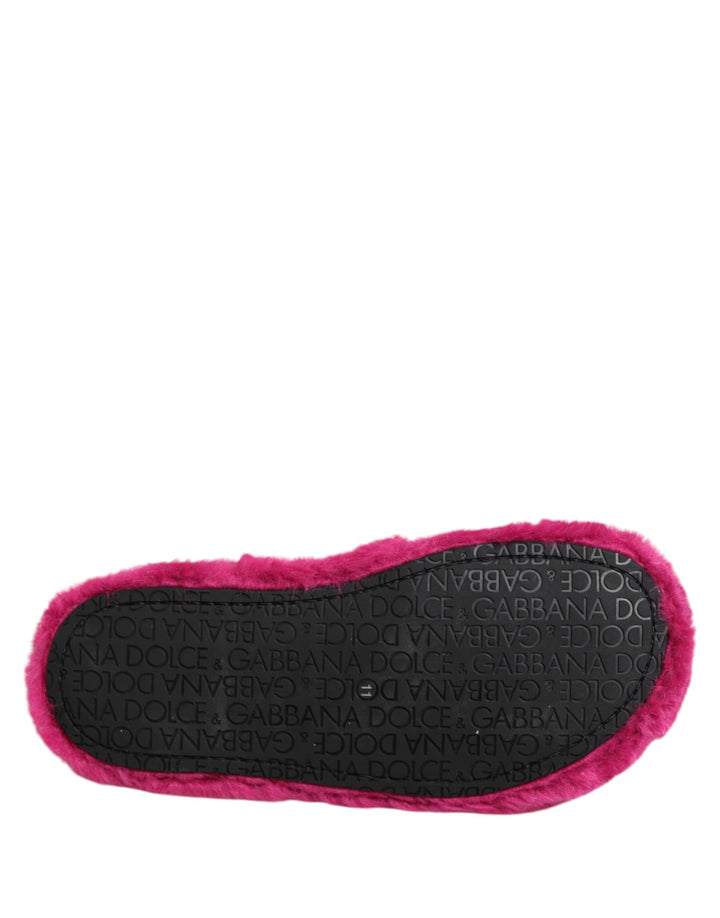 Dolce &amp; Gabbana Pink Acrylic Faux Fur Mens Flats Sandals Shoes