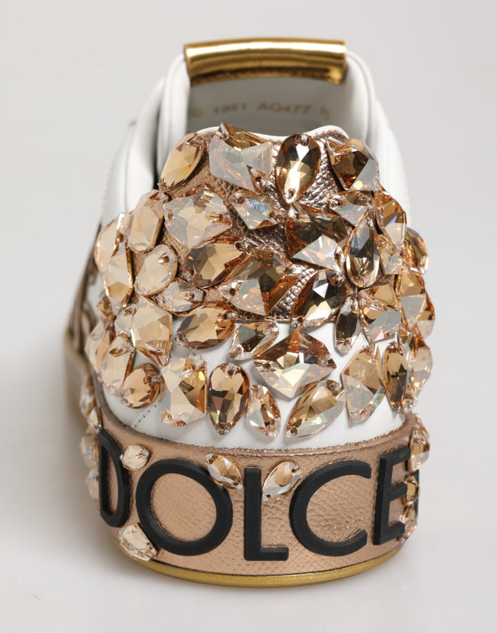 Dolce &amp; Gabbana White Gold Crystal Portofino Sneakers Shoes