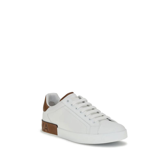 Dolce & Gabbana White Calf Leather Bos Taurus Low Top Sneakers